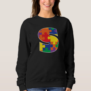 Monogram S in Multi Color Puzzle Pieces Sweatshirt