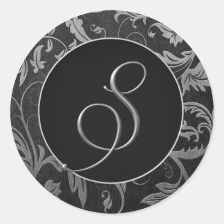 Monogram S Silver and Black Damask Wedding Seal