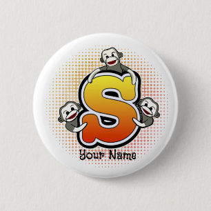 Monogram S Sock Monkey  6 Cm Round Badge