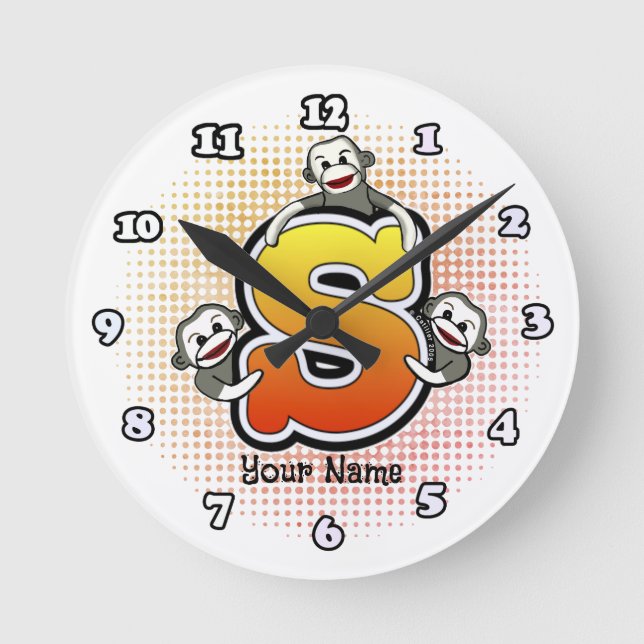 Monogram S Sock Monkey clock (Front)