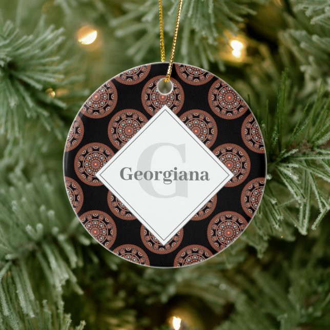 Monogram Safari Sunset Bohemian Polka Dot Mandala Ceramic Tree Decoration (Tree)