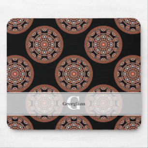 Monogram Safari Sunset Bohemian Polka Dot Mandala Mouse Pad