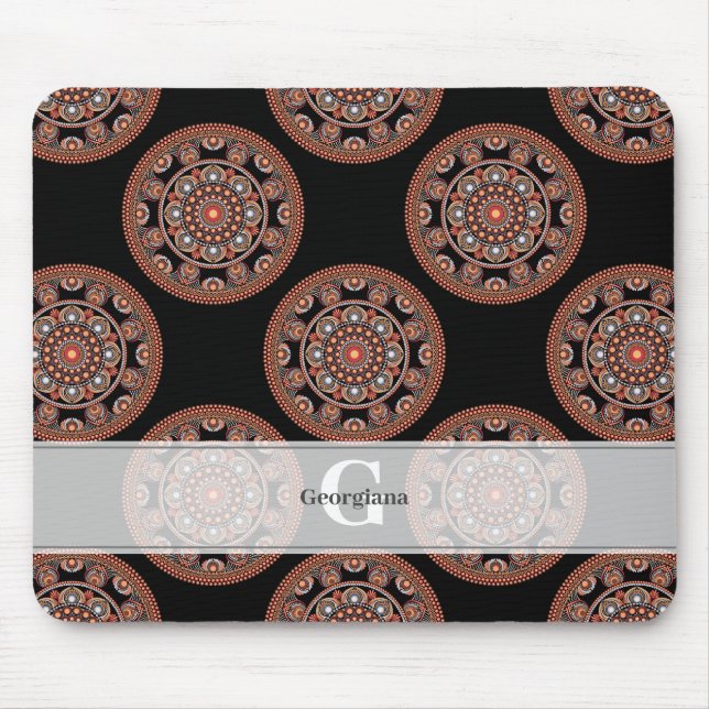 Monogram Safari Sunset Bohemian Polka Dot Mandala Mouse Pad (Front)