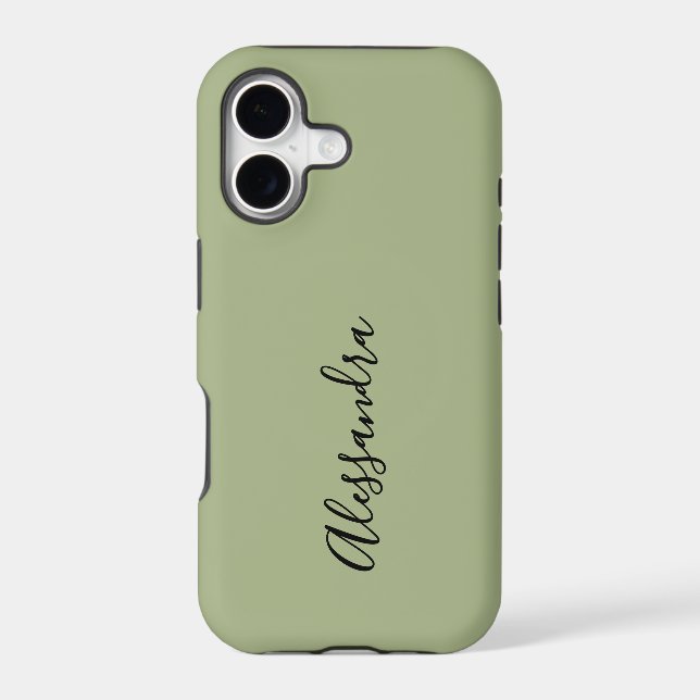 Monogram Sage Green Black Script Name Minimalist  (Back)