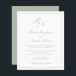Monogram Sage Green Budget Wedding Invitation<br><div class="desc">Traditional style budget wedding invitation featuring a simple and classic design with your two initial monogram and your names in an elegant calligraphy inside of a thin border. All design elements are in sage green over a white background and may be changed in the design editing tool. This classy design...</div>