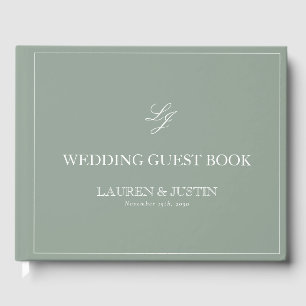 Monogram Sage Green Elegant Calligraphy Wedding Guest Book