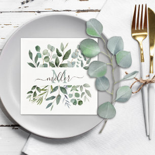 Monogram Sage Green Eucalyptus Greenery Leaves Napkin