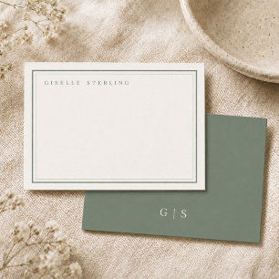 Monogram Sage Green Ivory Double Border Card