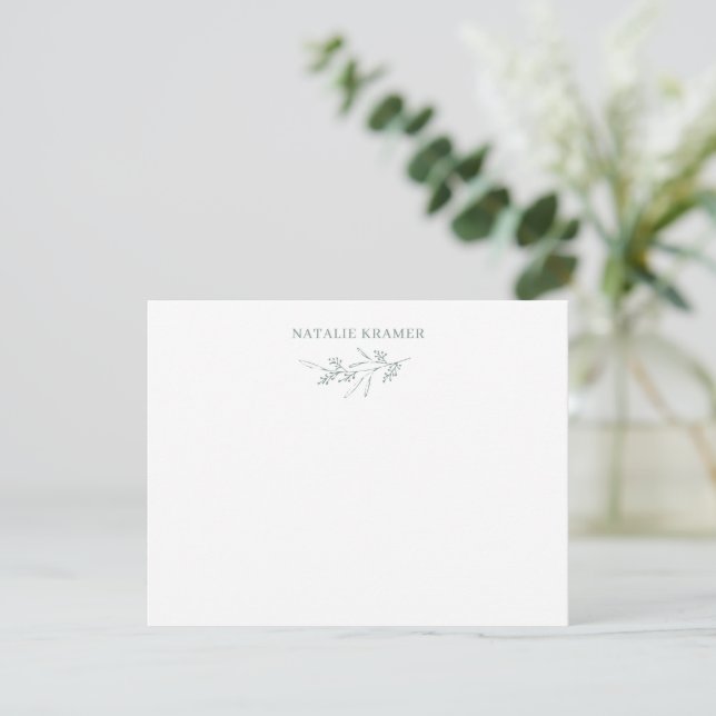 Monogram Sage Green Leaves Berries Foliage Flat Card (Standing Front)