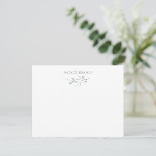 Monogram Sage Green Leaves Berries Foliage Flat Card