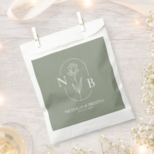 Monogram Sage Green Minimalist Boho Wedding Favour Bags