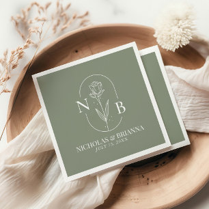 Monogram Sage Green Minimalist Elegant Wedding Napkin
