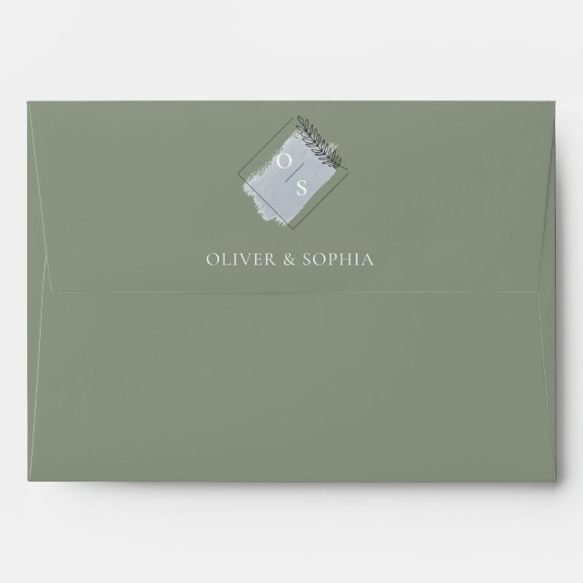 Monogram Sage Green Modern Elegant Wedding Envelop Envelope (Back (Top Flap))