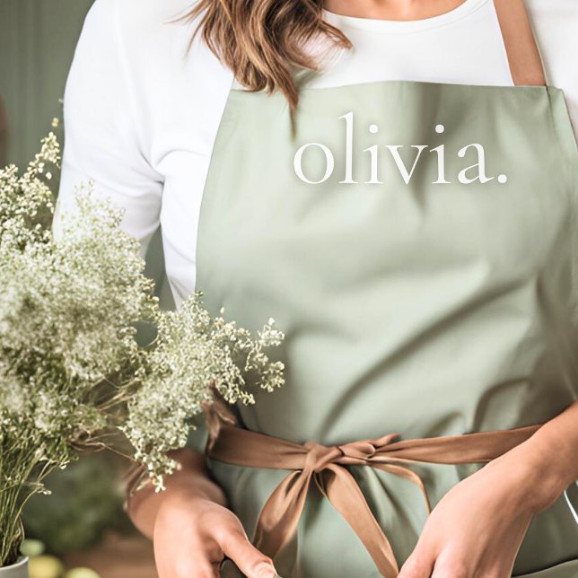 Monogram Sage Green Modern Feminine Elegant Name Apron (Creator Uploaded)