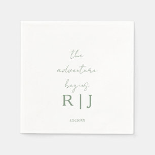 Monogram Sage Green Quote Adventure Begins Wedding Napkin