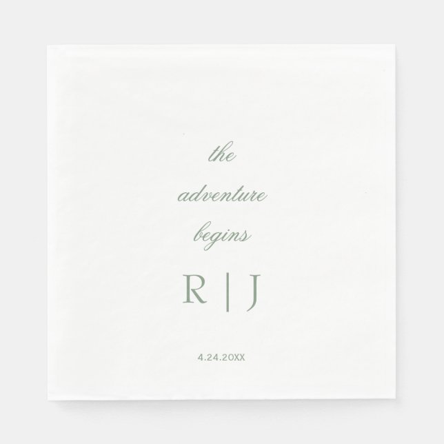 Monogram Sage Green Quote Script Text Wedding Napkin (Front)