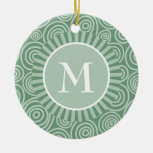 Monogram Sage Green Spirals - Personalized Ceramic Tree Decoration