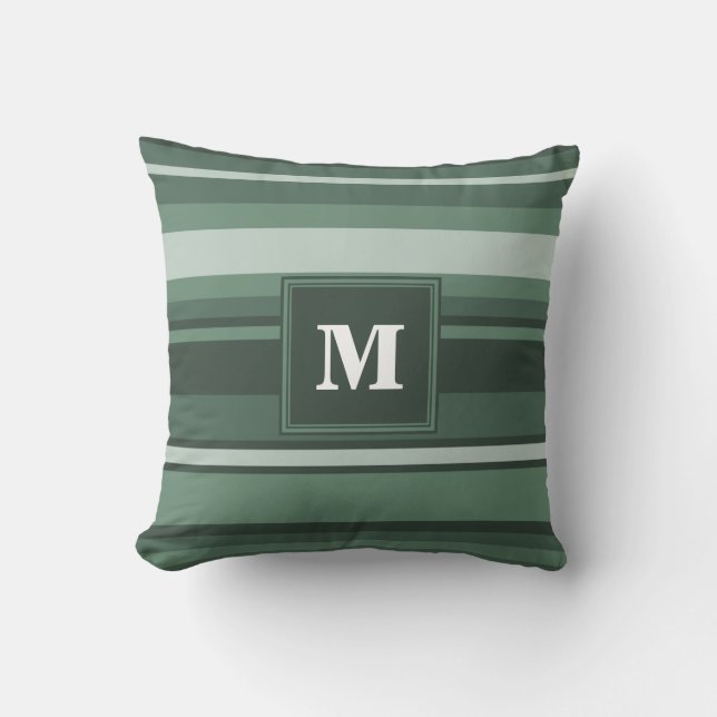 Monogram sage green stripes cushion (Front)