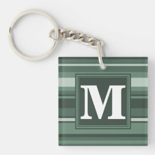 Monogram sage green stripes key ring