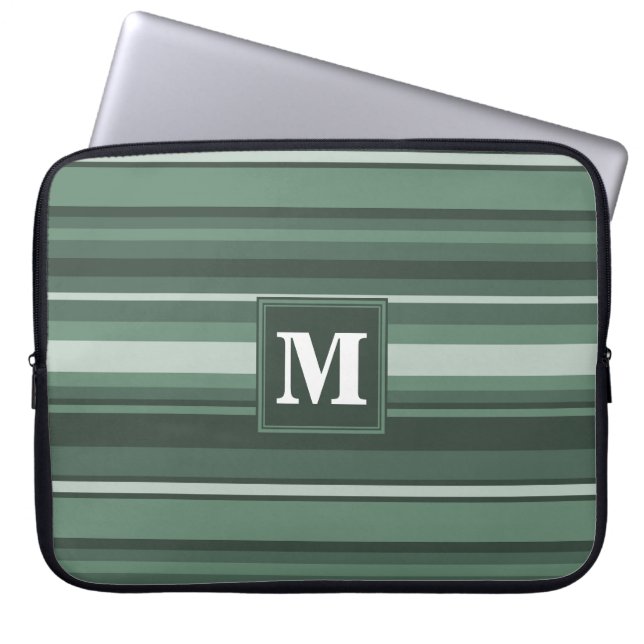 Monogram sage green stripes laptop sleeve (Front)
