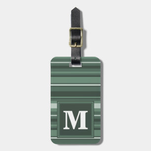 Monogram sage green stripes luggage tag
