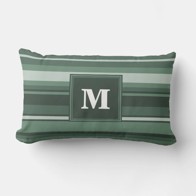 Monogram sage green stripes lumbar cushion (Front)
