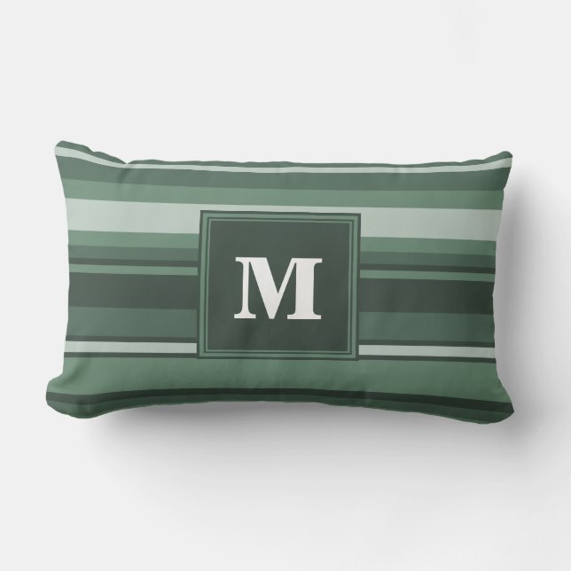 Monogram sage green stripes lumbar cushion (Front)