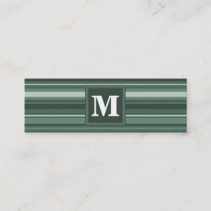 Monogram sage green stripes mini business card