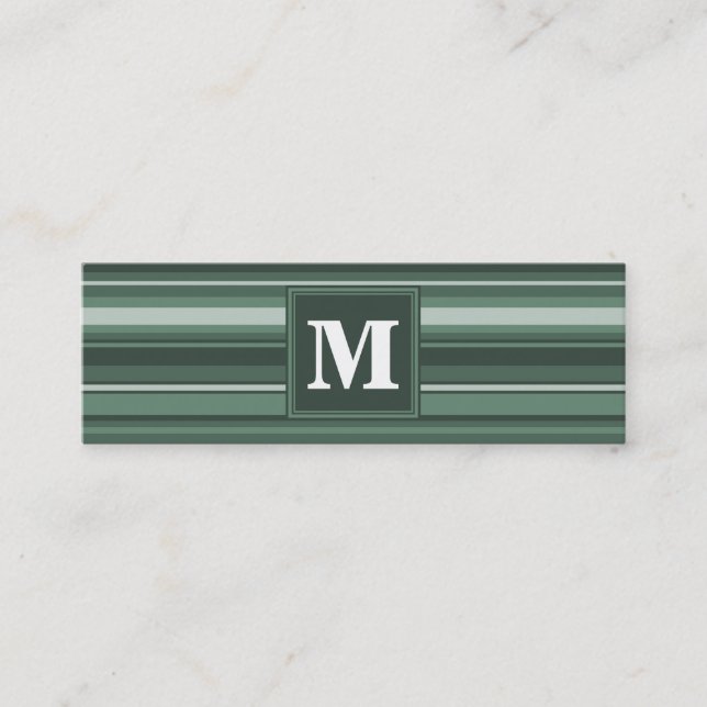 Monogram sage green stripes mini business card (Front)