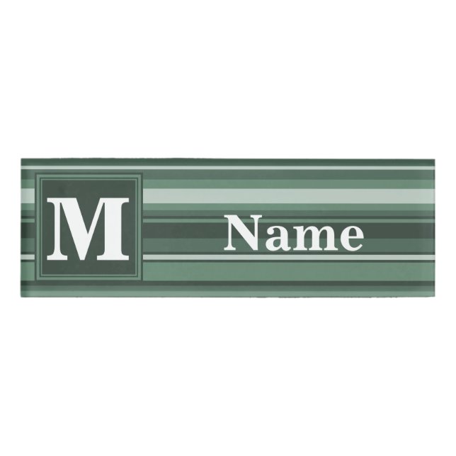Monogram sage green stripes name tag (Front)