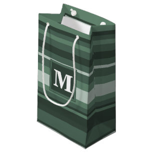 Monogram sage green stripes small gift bag