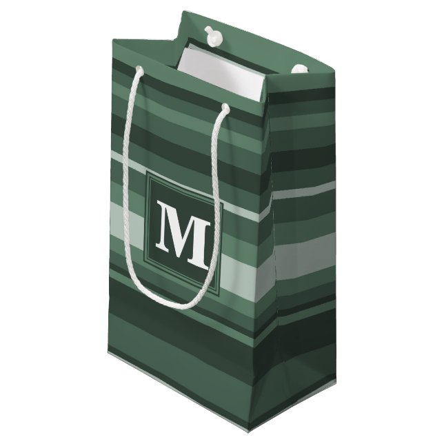 Monogram sage green stripes small gift bag (Front Angled)