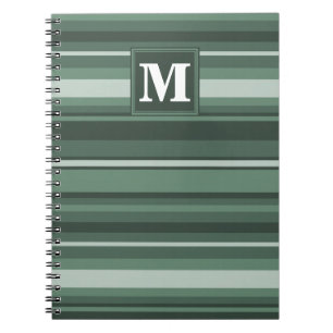 Monogram sage green stripes spiral notebook