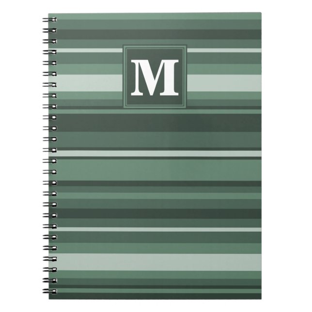 Monogram sage green stripes spiral notebook (Front)