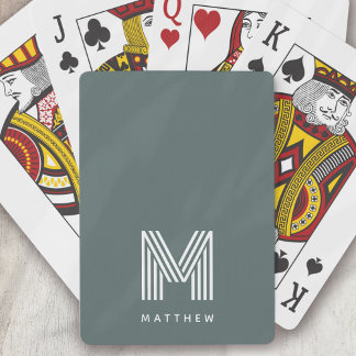 Monogram Sage Green Stylish Modern Minimalist Playing Cards