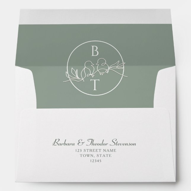 Monogram Sage Green Wedding Envelope (Back (Bottom))