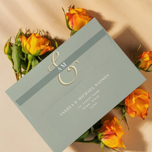 Monogram Sage Green Wedding  Envelope