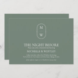 Monogram Sage Green Wedding Rehearsal Dinner Invitation