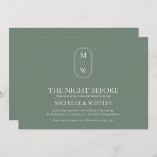 Monogram Sage Green Wedding Rehearsal Dinner Invitation