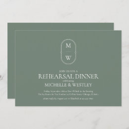 Monogram Sage Green Wedding Rehearsal Dinner Invitation