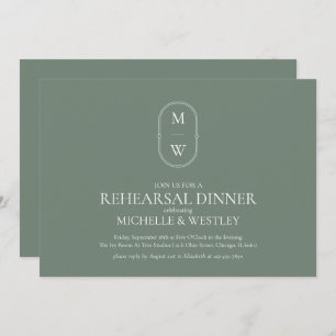 Monogram Sage Green Wedding Rehearsal Dinner Invitation