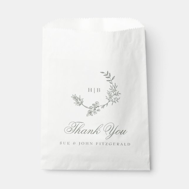 Monogram Sage Green Wreath Classic Wedding Guest Favour Bags (Front)