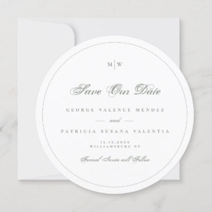 Monogram Sage Grey Green Frame Photo Save The Date Invitation