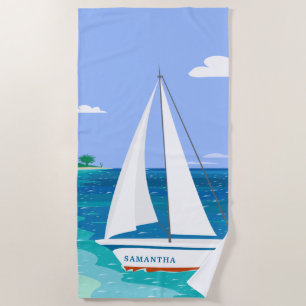 Monogram Sailboat Coastal Seaview Beach Towel
