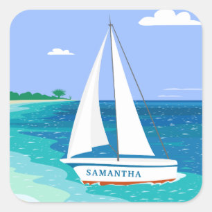 Monogram Sailboat Coastal Tropical Beach Stickers