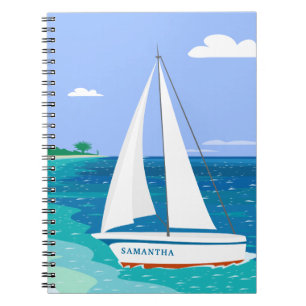 Monogram Sailboat Coastal Tropical Notebook