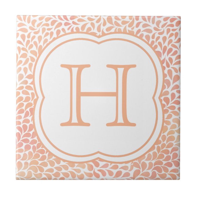 Monogram salmon pink watercolor drops ceramic tile (Front)