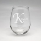 Monogram Sand Etched Small Stemless Wine Glass