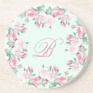 Monogram Sandstone coaster Floral roses Custom