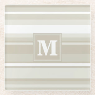 Monogram sandstone stripes glass coaster